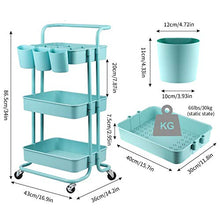 Load image into Gallery viewer, alvorog 3-Tier Rolling Utility Cart Storage Shelves Multifunction Storage Trolley Service Cart with Mesh Basket Handles and Wheels Easy Assembly for Bathroom, Kitchen, Office (Blue)

