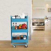 Load image into Gallery viewer, DESIGNA 3 Tier Metal Rolling Utility Storage Carts Little Organization Cart with Wheels for Office Indoor Home Kitchen Outdoor, Turquoise
