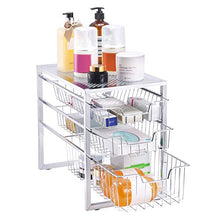 Load image into Gallery viewer, Simple Trending 3-Tier Under Sink Organizer with Sliding Storage Drawer, Cabinet Organizer for Kitchen Bathroom Office, Stackable, Chrome
