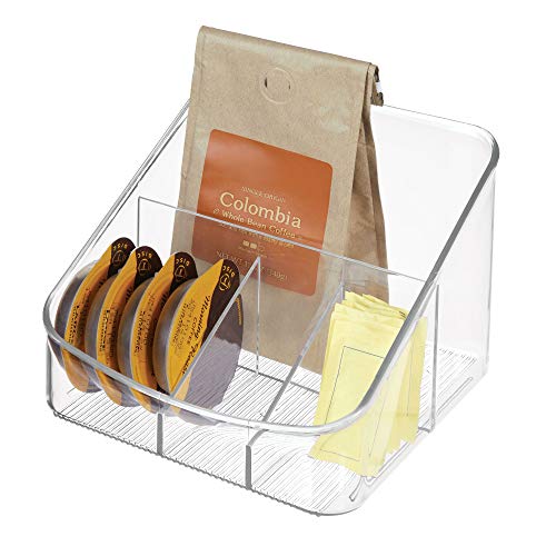 iDesign Linus Plastic Divided Coffee Supply Organizer, Holder for Filters, Sugar, Creamer, Beans, Sweeteners, Tea Bags, 6.3
