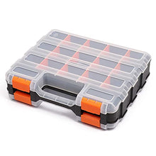 Load image into Gallery viewer, CASOMAN Double Side Tool Organizer with Impact Resistant Polymer and Customizable Removable Plastic Dividers, Hardware Box Storage, Excellent for Screws,Nuts,Small Parts, 34-Compartment, Black/Orange
