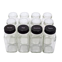 Load image into Gallery viewer, U-Pack 12 pieces of French Square Glass Spice Bottles 6 oz Spice Jars with Black Plastic Lids, Shaker Tops, and Labels by U-Pack
