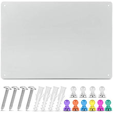 Load image into Gallery viewer, Magnetic Metal Board 17.5’’ x 12’’ - Magnet Bulletin Vision Memo Board Includes 10 Push Pin Magnets and Hanging Hardware Kit for Easy Installation
