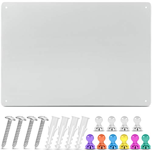 Magnetic Metal Board 17.5’’ x 12’’ - Magnet Bulletin Vision Memo Board Includes 10 Push Pin Magnets and Hanging Hardware Kit for Easy Installation