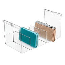 Load image into Gallery viewer, mDesign Plastic 5 Compartment Hanging Closet Storage Organizer Tray - Divided Sections for Holding Sunglasses, Wallets, Clutch Purses, Accessories - Hangs Below Shelving - Clear
