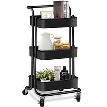 Load image into Gallery viewer, AROVA 3 Tier Rolling Cart, Multifunction Storage Cart with Lock Wheels Plastic Basket, Easy Assembly Craft Art Utility Cart for Office Home Kitchen Bathroom Organization (Black)

