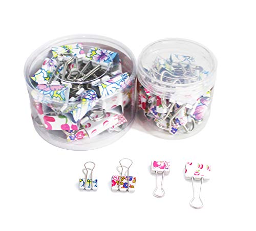 SKKSTATIONERY 48 Pcs Multicolor Binder Clips, Cute Printing Style, 1 Inch & 0.75 Inch.