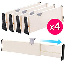 Load image into Gallery viewer, Drawer Dividers Organizer 4 Pack, Adjustable Separators 4&quot; High Expandable from 11-17&quot; for Bedroom, Bathroom, Closet,Clothing, Office, Kitchen Storage, Strong Secure Hold, Foam Ends, Locks in Place
