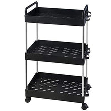 Load image into Gallery viewer, Ronlap 3 Tier Classic Storage Rolling Cart, Plastic Slide Out Storage Organizer Tower, Narrow Mobile Shelving Unit with Handle, Skinny Utility Cart with Wheels for Kitchen Bathroom Laundry Room, Black
