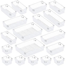 Load image into Gallery viewer, Puroma 18-pcs Desk Drawer Organizer Trays, 4 Different Sizes Large Capacity Plastic Bins Kitchen Drawer Organizers Bathroom Drawer Dividers for Makeup, Kitchen Utensils, Jewelries and Gadgets
