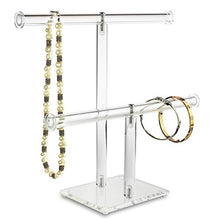 Load image into Gallery viewer, Mooca Clear Acrylic Round Bracelet Display Holder 2 Tier T-bar Jewelry Display Bracelet Display Holder Stand Acrylic Bracelet Display Organizer Jewelry Holder (2-Bar)
