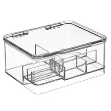 Load image into Gallery viewer, mDesign Stackable Divided Battery Storage Organizer Box Bin with Hinged Lid for AA, AAA, C, D, 9 Volt Sizes, Great Storage for Kitchens, Home Offices, and Utility Rooms - Clear
