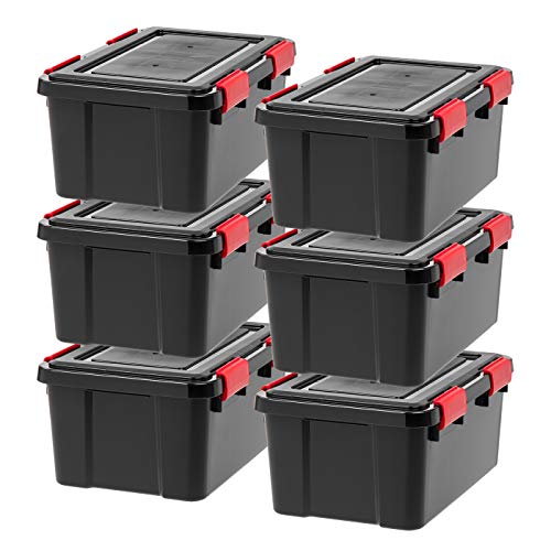 IRIS USA UCB-SS WEATHERTIGHT Storage Box, 19 Qt, Black/Red, 6 Pack
