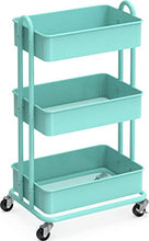 Load image into Gallery viewer, SimpleHouseware Heavy Duty 3-Tier Metal Utility Rolling Cart, Turquoise
