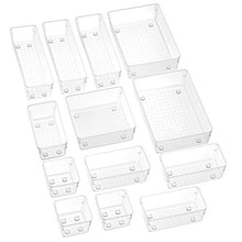 Load image into Gallery viewer, SMARTAKE 13-Piece Drawer Organizers with Non-Slip Silicone Pads, 5-Size Desk Drawer Organizer Trays Storage Tray for Makeup, Jewelries, Utensils in Bedroom Dresser, Office and Kitchen, Clear

