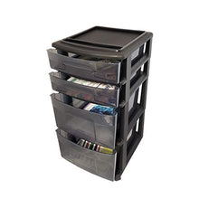 Load image into Gallery viewer, HOMZ Plastic 4 Drawer Medium Cart, Black Frame with Smoke Tint Drawers, Casters Included, Set of 1
