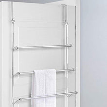 Load image into Gallery viewer, MyGift Over-The-Door 3 Tier Bathroom Towel Bar Rack with Chrome-Plated Finish
