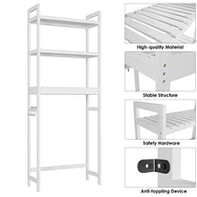 Load image into Gallery viewer, Homfa Bamboo Over-The-Toilet Storage Rack, 3-Tier Bathroom Freestanding Shelf with 6 Hooks Plant Stand Multipurpose Organizer Space Saver for Laundry, Balcony, 24.4”L X 10.24”W X 64.17”H (White)
