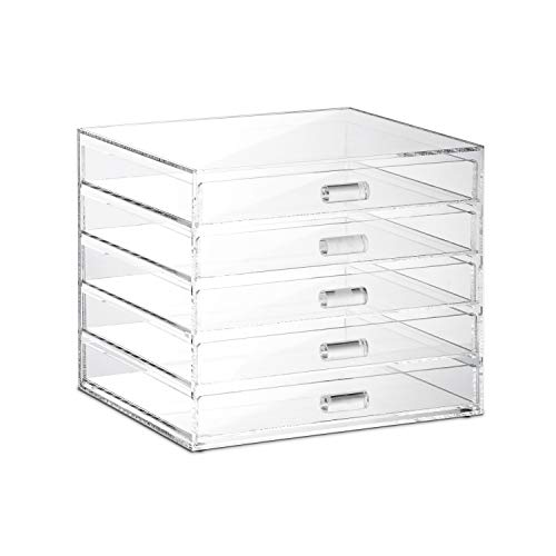 Ikee Design Premium Acrylic 5 Drawer Makeup Organizer Cosmetic Storage Jewelry Display Case for Home Storage and Store Display, 8 3/8