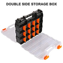 Load image into Gallery viewer, CASOMAN Double Side Tool Organizer with Impact Resistant Polymer and Customizable Removable Plastic Dividers, Hardware Box Storage, Excellent for Screws,Nuts,Small Parts, 34-Compartment, Black/Orange
