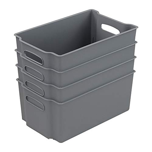 Farmoon Grey Storage Bin with Handle, Stackable Plastic Baskets/Bins Organizer, 4 Packs