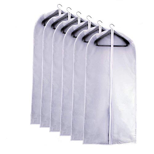 UOUEHRA Hanging Moth Proof Garment Bag Cover 24''X40'' Lightweight Clear White PEVA Breathable Bags (Pack of 6) with Study Full Zipper for Suit Clothes Storage Closet