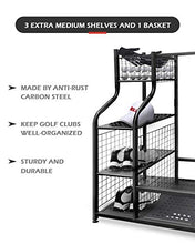 Load image into Gallery viewer, Mythinglogic Golf Storage Garage Organizer, 2 Golf Bag Storage Stand and Other Golfing Equipment Rack &amp; 4 Removable Hooks, Extra Large Design for Golf Clubs Accessories
