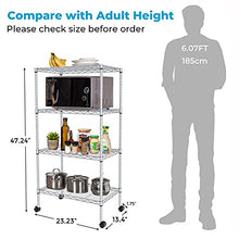 Load image into Gallery viewer, JS HANGER Wire Shelving Unit, 4-Tier Heavy Duty Height Adjustable Rolling Metal Shelves for Storage, 440 lbs Capacity, 23.23&#39;&#39;W X 13.4&#39;&#39;D X 47.24&#39;&#39;H, Silver

