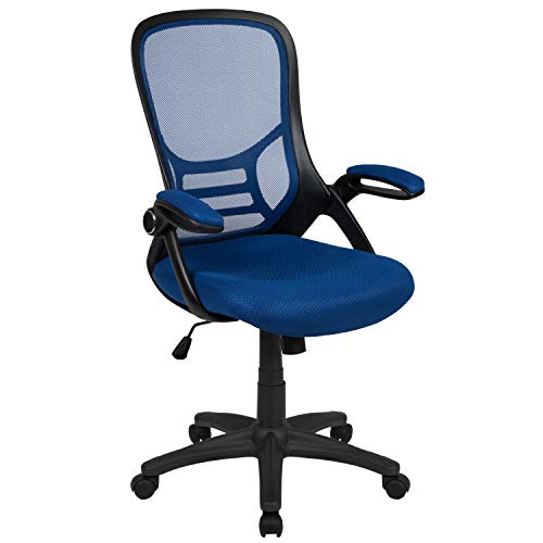 Flash Furniture High Back Blue Mesh Ergonomic Swivel Office Chair with Black Frame and Flip-up Arms