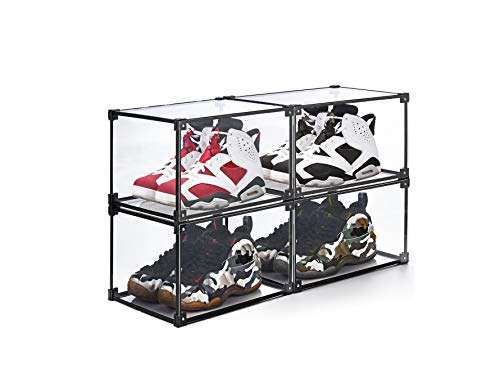 YPath Clear Acrylic Shoe Box Plastic Stackable-Sneaker Storage Drawer Containers Shelf-Magnetic Lids Side Open Display Case Organizer for Sneakerheads, Fully Transparent Design for Collectibles(4PCS)
