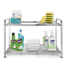 Load image into Gallery viewer, Simple Trending 2-Tier Under Sink Expandable Cabinet Shelf Organizer Rack for Kitchen Bathroom Storage, Silver

