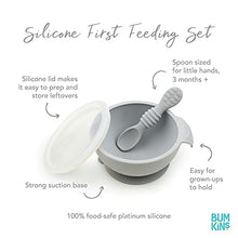 Load image into Gallery viewer, Bumkins Suction Silicone Baby Feeding Set, Bowl, Lid, Spoon, BPA-Free, First Feeding, Baby Led Weaning - Gray
