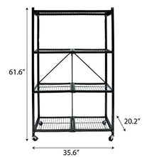 Load image into Gallery viewer, Origami 4-Shelf Foldable Storage Shelves | for Garage Kitchen Bakers Closet, Metal Wire, Collapsible Organizer Rack, Holds up to 1000 pounds, Powder-Coated Steel, Heavy Duty | Pewter
