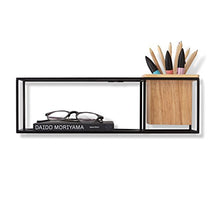 Load image into Gallery viewer, Umbra Cubist Floating Shelf with Built-In Succulent Planter – Modern Wall Décor and Geometric Display Shelf for Books, Candles, Mementos, Photos, Indoor Plants and More! | Small, Black
