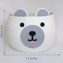 Load image into Gallery viewer, CosiePod Round Cotton Rope Basket with Cute Bear Design, Baby Nursery Decor, Nursery Laundry Basket, Baby Hamper, Baby Diaper Organizer, Cat Dog Toy Baskets, Baby Gift Basket | 12”D x 9.8”H
