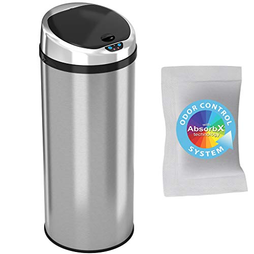 iTouchless 13 Gallon Touchless Sensor Kitchen Trash Can with Odor Control System, Brushed Stainless Steel, Round Garbage Bin for Home or Office - IT13RCB