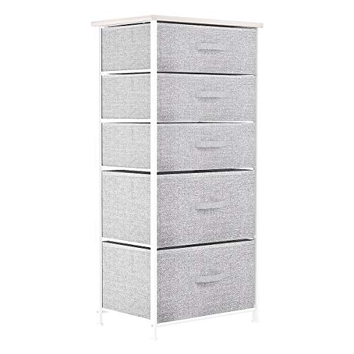 YITAHOME Fabric Dresser with 5 Drawers - High Storage Tower, Organizer Unit for Bedroom, Living Room, Hallway, Closets & Nursery - Sturdy Steel Frame, Wooden Top & Easy Pull Fabric Bins - Light Grey