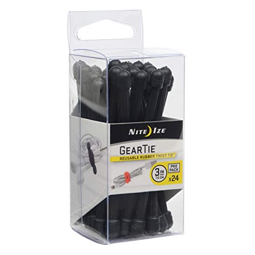 Nite Ize Original Gear Tie, Reusable Rubber Twist Tie, 3-Inch, Black, 24 Count Pro Pack, Made in the USA - GTPP3-01-R8