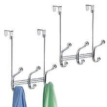 Load image into Gallery viewer, iDesign York Metal Over the Door Organizer, 3-Hook Rack for Coats, Hats, Robes, Towels, Jackets, Purses, Bedroom, Closet, and Bathroom, 8.38&quot; x 5.25&quot; x 11&quot;, Set of 2, Chrome
