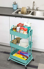 Load image into Gallery viewer, SimpleHouseware Heavy Duty 3-Tier Metal Utility Rolling Cart, Turquoise
