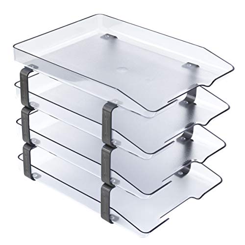 Acrimet Traditional Letter Tray 4 Tier Front Load Plastic Desktop File Organizer (Clear Crystal Color)
