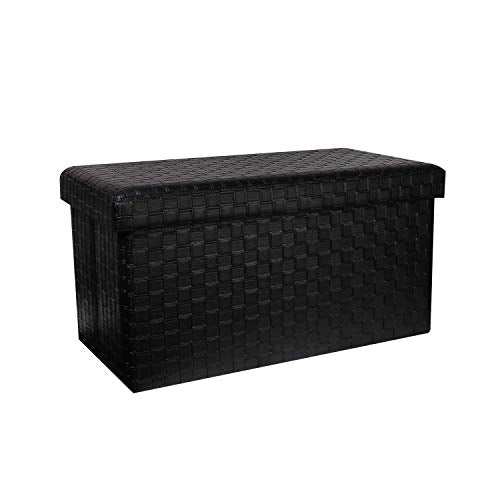 B FSOBEIIALEO Folding Storage Ottoman, Faux Leather Footrest Stool Long Bench, Black 30