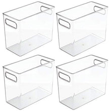 Load image into Gallery viewer, mDesign Slim Plastic Storage Container Bin with Handles - Bathroom Cabinet Organizer for Toiletries, Makeup, Shampoo, Conditioner, Face Scrubbers, Loofahs, Bath Salts - 5&quot; Wide, 4 Pack - Clear
