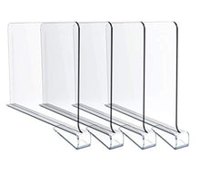Load image into Gallery viewer, Jucoan 4 Pack Clear Acrylic Shelf Dividers for Closet, Easy Installing Wood Shelves Organizer Closet Separators for Storage and Organization in Bedroom, Kitchen and Office
