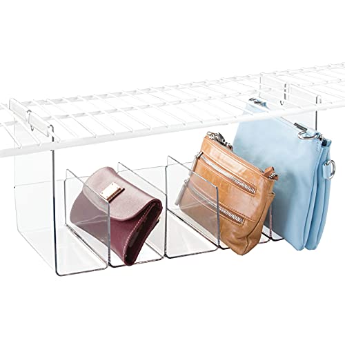 mDesign Plastic 5 Compartment Hanging Closet Storage Organizer Tray - Divided Sections for Holding Sunglasses, Wallets, Clutch Purses, Accessories - Hangs Below Shelving - Clear