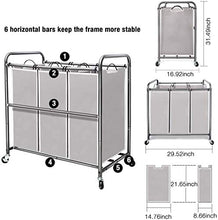 Load image into Gallery viewer, STORAGE MANIAC 3 Section Laundry Sorter, 3 Bag Laundry Hamper Cart with Heavy Duty Rolling Lockable Wheels and Removable Bags, Gray
