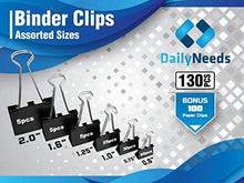 Load image into Gallery viewer, 230 Pack Assorted Size Binder Clips [100 Bonus Paper Clips] - 6 Sizes Paper Clamp - Sturdy Container Included (Black)

