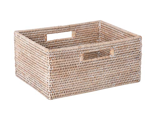 KOUBOO La Jolla Rattan Shelf Handles, Medium, White-Wash Storage Basket