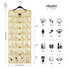 Load image into Gallery viewer, SMRITI Hanging Jewelry Organizer with Dual Zippered Pockets Canvas Double Sided Rotating Hanger Necklace Hanging Wall Organizer Earring Dustproof Holder Wall Mount Accessories Display Bag(Beige)
