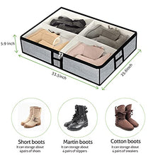 Load image into Gallery viewer, Under Bed Shoes Storage Organizer Bag Fits 12 Pairs Shoes and 4 Pairs Boots, Foldable Underbed Storage Bins Container for Kids, Men, Women Shoes Set of 2

